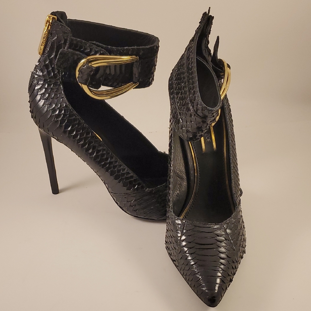 Rachel Zoe Croc Textured Black Spike Heels with Ankle Strap Size 8 1/2 NWOT